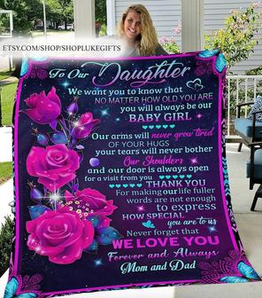To our Daughter blanket, gift from Mom and Dad, roses blanket for girl, Fleece Sherpa blanket,Christmas gifts,Custom blanket for daughter | Mazezy