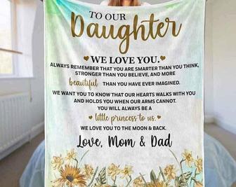 To our Daughter blanket, We love you to the moon and back,gift from Mom and Dad, Fleece Sherpa blanket, Christmas gifts,sunflower blankets | Mazezy