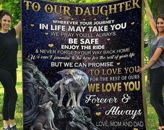 To our Daughter blanket, wolf family blanket, gift from Mom and Dad, Fleece Sherpa blanket, Christmas gifts, grandma gifts, blanket for girl | Mazezy