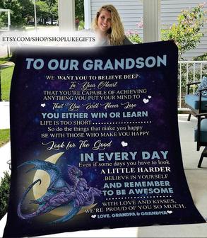 To Our Grandson Blanket, blanket from Grandpa and Grandma, Fleece Sherpa blanket, Christmas gifts, family blanket, grandma blanket | Mazezy