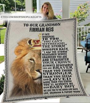 To Our Grandson lion Blanket, blanket from Grandpa and Grandma, Fleece Sherpa blanket, Christmas gifts, family blanket, grandma blanket | Mazezy