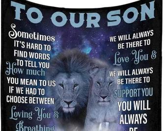 To Our Son Lion Blanket, blanket for son,blanket from Mom and Dad, Fleece Sherpa blanket, Christmas gifts, son's birthday gift,gifts for boy | Mazezy