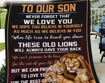 To Our Son Lion Blanket, never forget that We love you blanket from Mom and Dad, Fleece Sherpa blanket, Christmas gifts, son's birthday gift | Mazezy