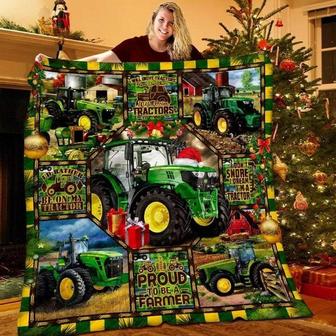 Tractor Christmas Blanket, Gift from son, Grandson's birthday, Christmas blanket, Fleece Sherpa Blanket, Farmer blanket, tractor daddy gifts | Mazezy
