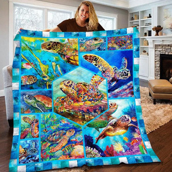 Turtle Blanket, Blanket for turtle lovers, Fleece Sherpa Blankets, Turtle Mom blanket gifts, Christmas gifts, blanket for mom daughter | Mazezy