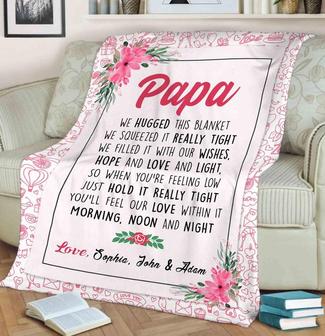 We Hugged This Blanket For Grandparents Day, Customized Blanket For Grandma, Grandpa, Mama, Gigi, Mimi, Personalized Gift For Grandparents | Mazezy