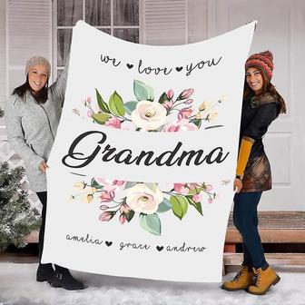 We Love You Grandma Personalized Blanket, Custom Gift For Grandparents, Fleece Blanket For Grandparent's Day, Christmas Gift, Nana Blanket | Mazezy