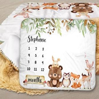 Woodland Animals Milestone Blanket, Monthly Baby Blanket, Woodland Monthly Growth Tracker, Woodland Animal Newborn Nursery, Baby Shower Gift | Mazezy