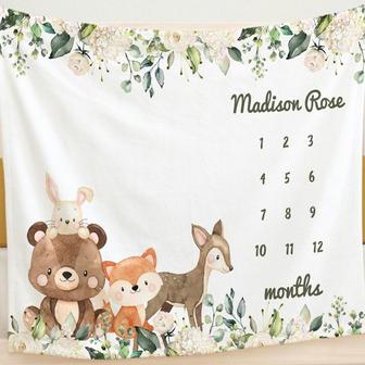 Woodland Milestone Blanket, Monthly Baby Blanket, Woodland Animals Milestone Blanket, Woodland Nursery Decor, Baby Girl Milestone Blanket | Mazezy