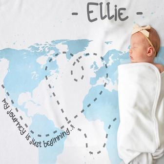World Map Baby Blanket, Personalized Name Baby Blanket, Adventure Newborn Blanket, Adventure Nursery Blanket, Baby Shower Gift | Mazezy