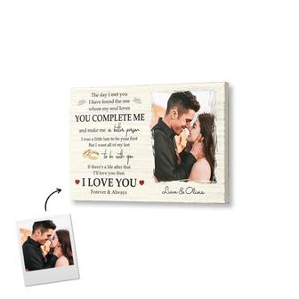 You Complete Me Custom Photo Wedding Anniversary Canvas | Gift For Couple Canvas | Personalized Wedding Anniversary Canvas - Thegiftio