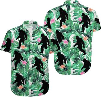 Bigfoot Men's Button Shirt, Sasquatch Unisex Hawaiian Shirt, American Bigfoot Hibiscus - Seseable