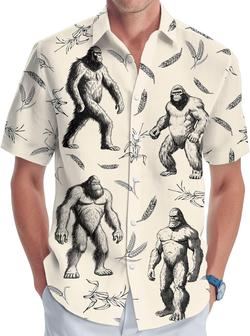 Bigfoot Men's Button Shirt, Sasquatch Unisex Hawaiian Shirt, American Bigfoot Vintage - Seseable