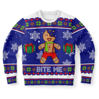 Bite Me Gingerbread Ugly Christmas Sweater - Thegiftio UK