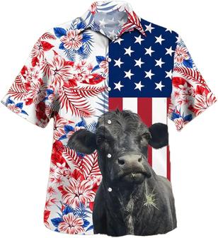 Black Angus Men's Hawaiian Shirts - Funny Cattle Printed Button Down Mens Hawaiian Shirts Short Sleeve - Seseable
