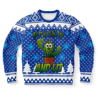 Cactus Prickly and Lit Blue Ugly Christmas Sweater - Thegiftio UK