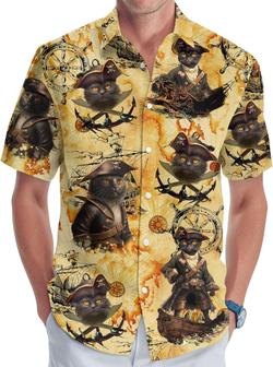 Cat Men's Button Shirt, Cat Hawaiian Shirt for Unisex, Summer or Birthday Gift for Men, Cat Short Sleeves Shirt - Seseable