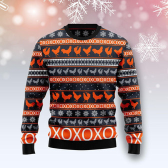 Chicken Merry Christmas Funny Family Orange Black Ugly Sweater - Thegiftio UK