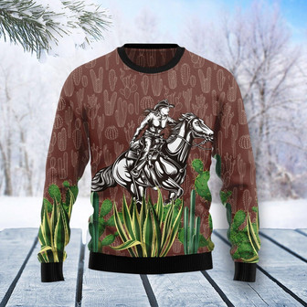 Cowgirl Cactus Christmas Funny Ugly Sweater - Thegiftio UK