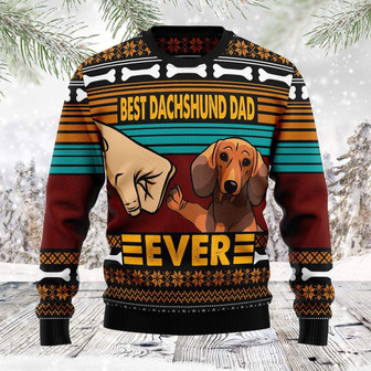 Dachshund Best Dog Dad Christmas Ugly Sweater For Men And Women - Thegiftio UK