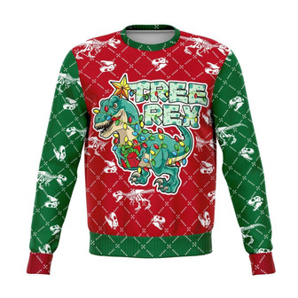 Dinosaur T-rex Christmas Green Red Ugly Sweater - Thegiftio UK