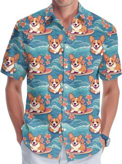 Dog Men's Button Shirt, Tropical Dog Hawaiian Shirt for Unisex, Summer Birthday Gift for Men, Beach Men's T-Shirt - Seseable