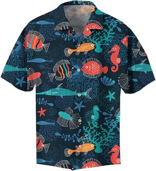 Marine Fish Hawaiian Shirts Love Fishing Button Down Mens Hawaiian Shirts Short Sleeve - Seseable