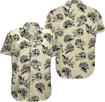 Men's Hawaiian Shirt, Short Sleeve Button Shirt for Unisex, Summer Skull Dinosaur - Seseable