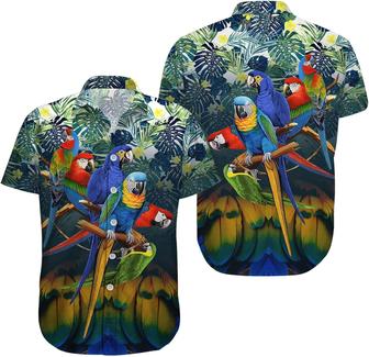 Men's Hawaiian Shirt, Short Sleeve Button Shirt for Unisex, Summer Parrot Tropical - Seseable