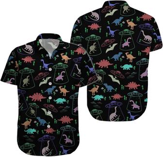 Men's Hawaiian Shirt, Short Sleeve Button Shirt for Unisex, Summer Dinosaur Alien - Seseable