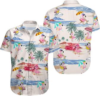 Men's Hawaiian Shirt, Short Sleeve Button Shirt for Unisex, Summer Flamingo Beach - Seseable