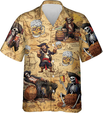Pirate Hawaiian Shirt - Treasure Hunting Men's Casual Button-Down Short Sleeve Shirts | Seseable CA