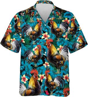 Summer Rooster Hawaiian Shirts - Tropical Chicken Button Down Mens Hawaiian Shirts Short Sleeve - Seseable