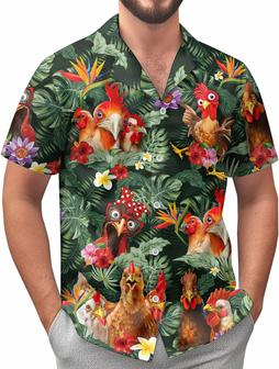 Tropical Chicken Women's Hawaiian Shirt, Chicken Gifts for Women, Funny Rooster Shirt Men, Birthday Gifts - Seseable