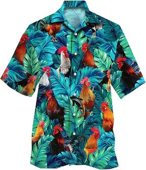 Tropical Rooster Hawaiian Shirts - Rooster Button Down Mens Hawaiian Shirts Short Sleeve - Seseable