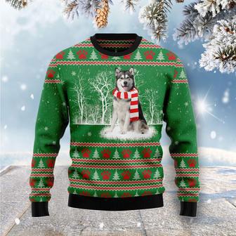 Alaskan Malamute Winter Tree Couples Matching Funny Family Ugly Sweater - Thegiftio UK