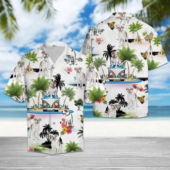 American Bulldog Hawaiian Shirt, Dog Hippie Palm Vacation Aloha Shirt For Men, Women - Perfect Gift For Dog Lovers, Husband, Boyfriend, Friend, Wife - Seseable