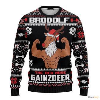 Animal Brodolf The Red Nose Gainzdeer Gym Ugly Christmas Sweater | Favorety DE