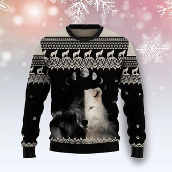 Animal Wolf Day And Night Ugly Christmas Sweater | Favorety