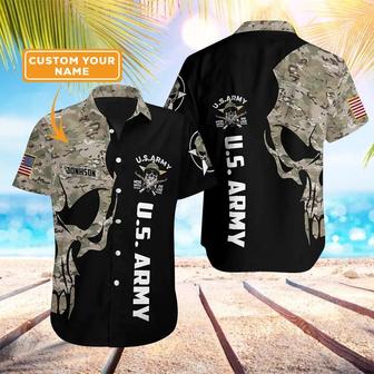 Army Custom Name Hawaiian Shirt, US Army Digital Camo Skull Custom Aloha Shirt For Men - Perfect Gift For Men, Army, Husband, Boyfriend, Friend, Family - Seseable