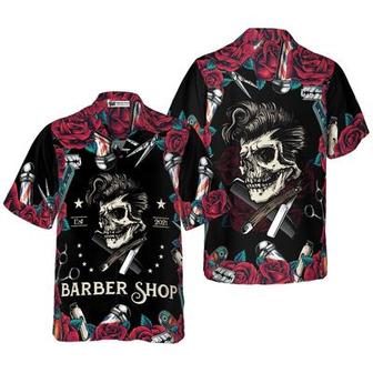 Barber Hawaiian Shirt, Rose & The Barber Skull Aloha Shirt For Men - Perfect Gift For Barber, Husband, Boyfriend, Friend, Family - Seseable