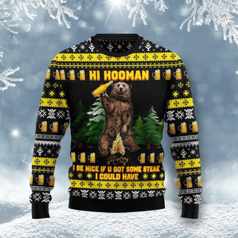 Bear Hi Hooman Christmas Funny Yellow Ugly Sweater - Thegiftio UK