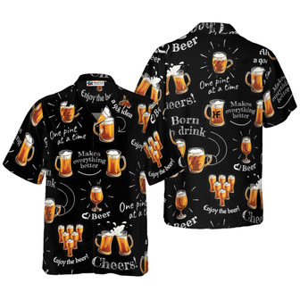 Beer Hawaiian Shirt, Beer Born To Drink, Colorful Summer Aloha Shirt For Men Women, Perfect Gift For Friend, Family, Husband, Wife, Boyfriend, Girlfriend | Seseable UK