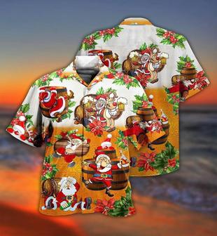 Beer Hawaiian Shirt, Beer Christmas, Reindeer And Santa Claus Drinking Beer Aloha Shirt For Men And Women - Perfect Gift For Beer Lovers, Christmas - Seseable