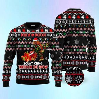 Believe In Bigfoot Squat Ugly Christmas Sweater For Men & Women | Favorety