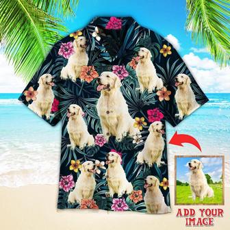Big Golden Retriever Exotic Tropical Floral Custom Hawaiian Shirt, Personalized Hawaiian Shirts, Custom Photo Hawaiian Shirt - Gift For Dog Lovers - Seseable