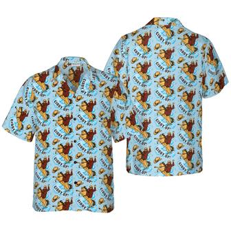 Bigfoot Hawaiian Shirt - Bigfoot Cowboy Giddy Up Hawaiian Shirt, Sky Blue Vintage Rodeo Horse Riding Hawaiian Shirt - Perfect Gift For Husband, Boyfriend, Friend, Family | Favorety