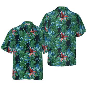Bigfoot Hawaiian Shirt, Bigfoot Silhouette Walking Hawaiian Shirt, Tropical Forest Floral Bigfoot Shirt For Men Hawaiian Shirt - Perfect Gift For Husband, Boyfriend, Friend, Family - Seseable