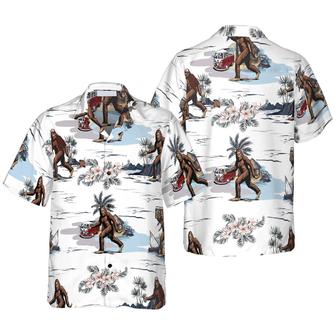 Bigfoot Hawaiian Shirt, Bigfoots Are Ready For Summer Hawaiian Shirt, White Tropical Floral Bus Trip Bigfoot Hawaiian Shirt - Perfect Gift For Husband, Boyfriend, Friend, Family - Seseable