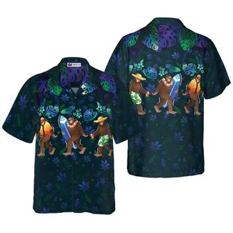 Bigfoot Hawaiian Shirt For Summer, Tropical Funny Beach Bigfoot Blue Sasquatch Hawaiian Shirts For Men Women, Gift For Friend, Family, Team - Seseable